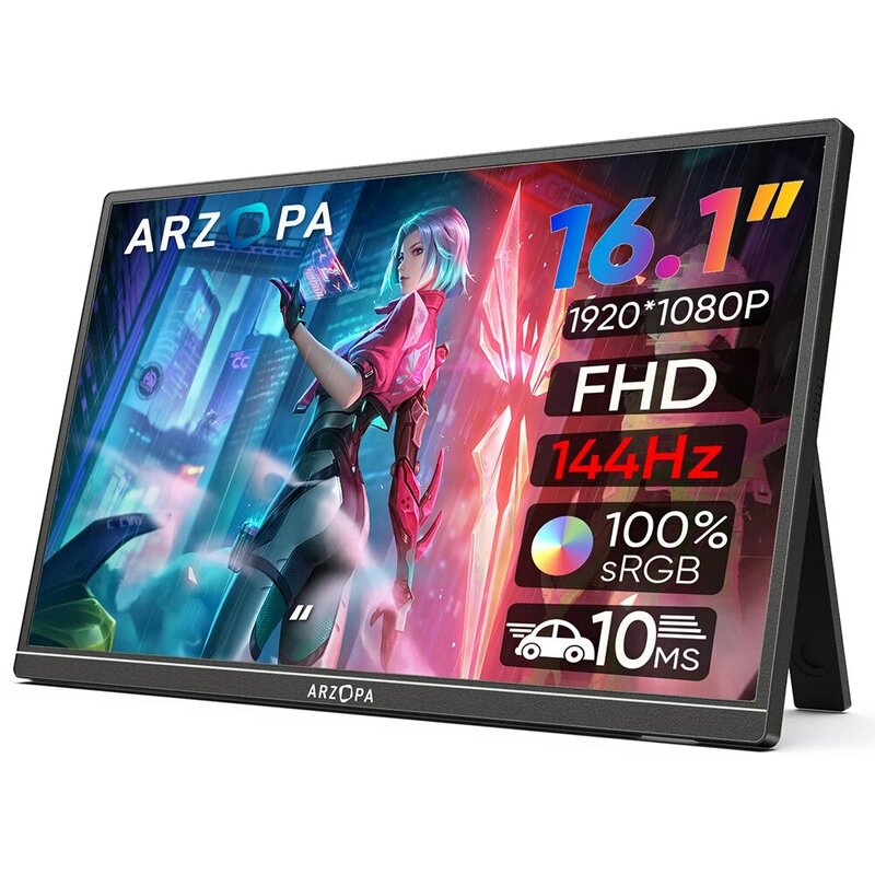 ARZOPA 16.1 ''144Hz 1080P FHD Monitor da gioco portatile HDR secondo schermo esterno per Switch, Xbox, PS5,Laptop,PC,Mac,Raspberry
