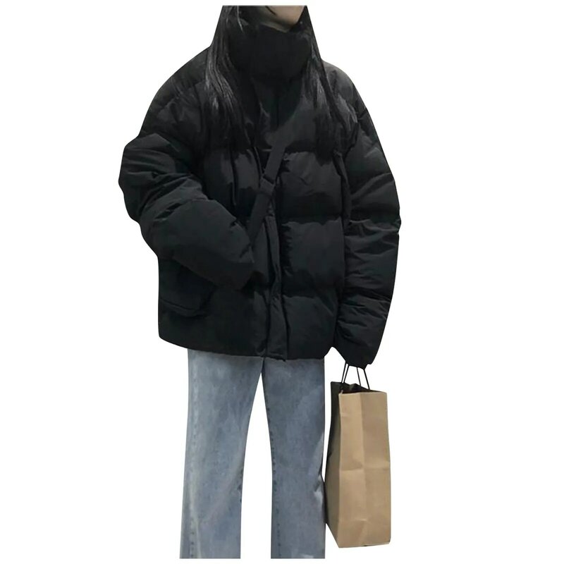Mantel bertudung pendek wanita, jaket parka bertudung versi Korea longgar pakaian luar mode Musim Dingin 2023
