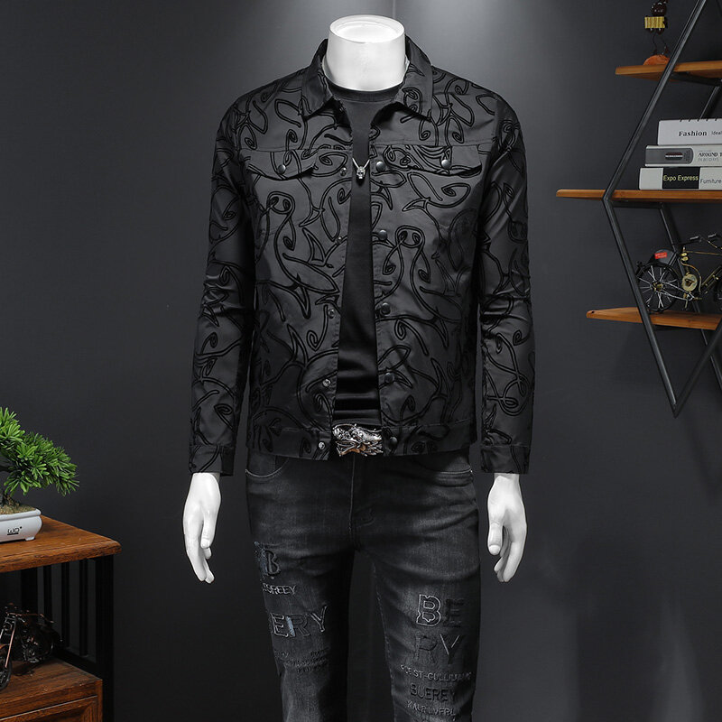 Veste noire de haute qualité pour homme, style unique, tissu irrégulier, vêtements de boutique