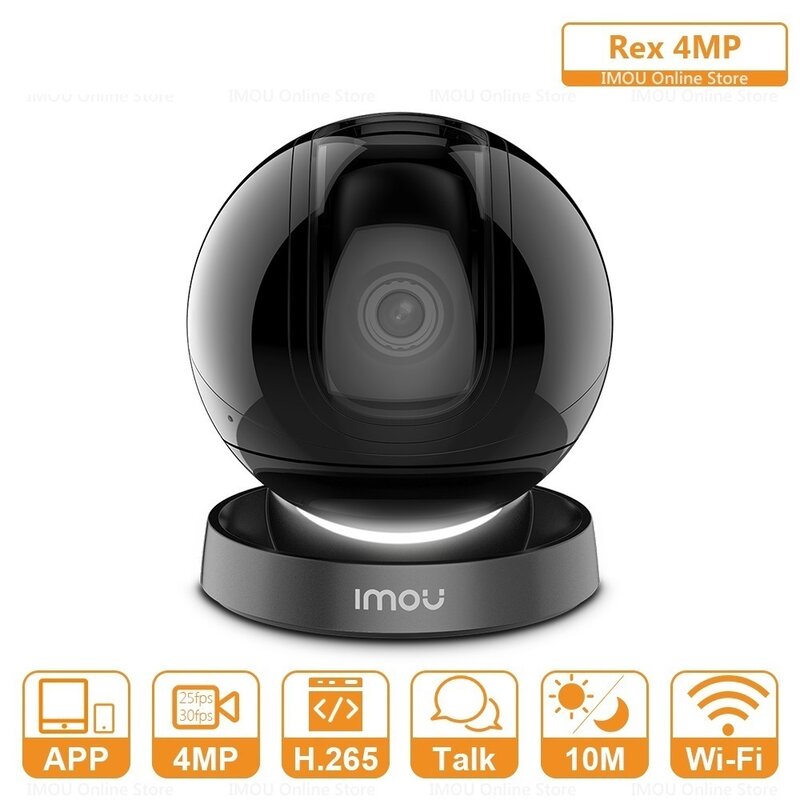 Nova Câmera Rex para Interior WiFi, Vista Panorâmica, Sirene Embutida, Rastreamento Inteligente, Conversa Bidirecional, Porta Ethernet, 4MP