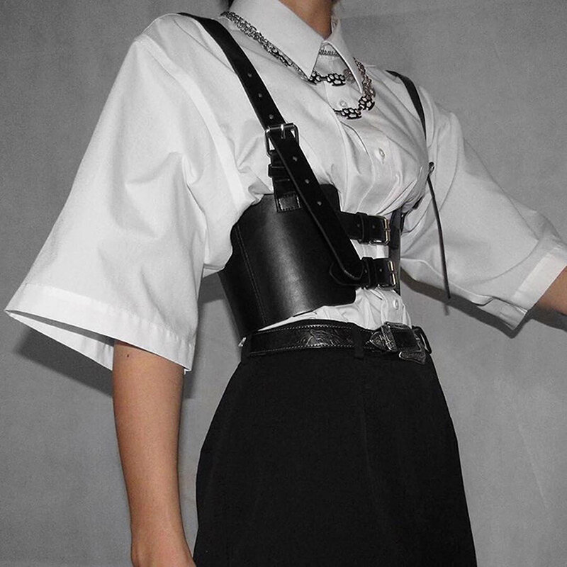 Cinturón de cuero PU negro con hebilla ajustable para mujer, corpiño Punk para chica, corsé de cintura de calle, accesorios moldeadores de moda