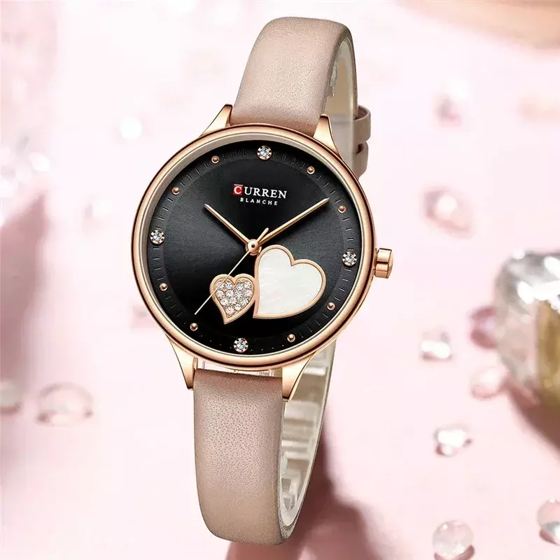 Curren-Reloj de pulsera de lujo para mujer, cronógrafo de cuarzo con diamantes de imitación dorados, a la moda, resistente al agua, de cuero, para regalo