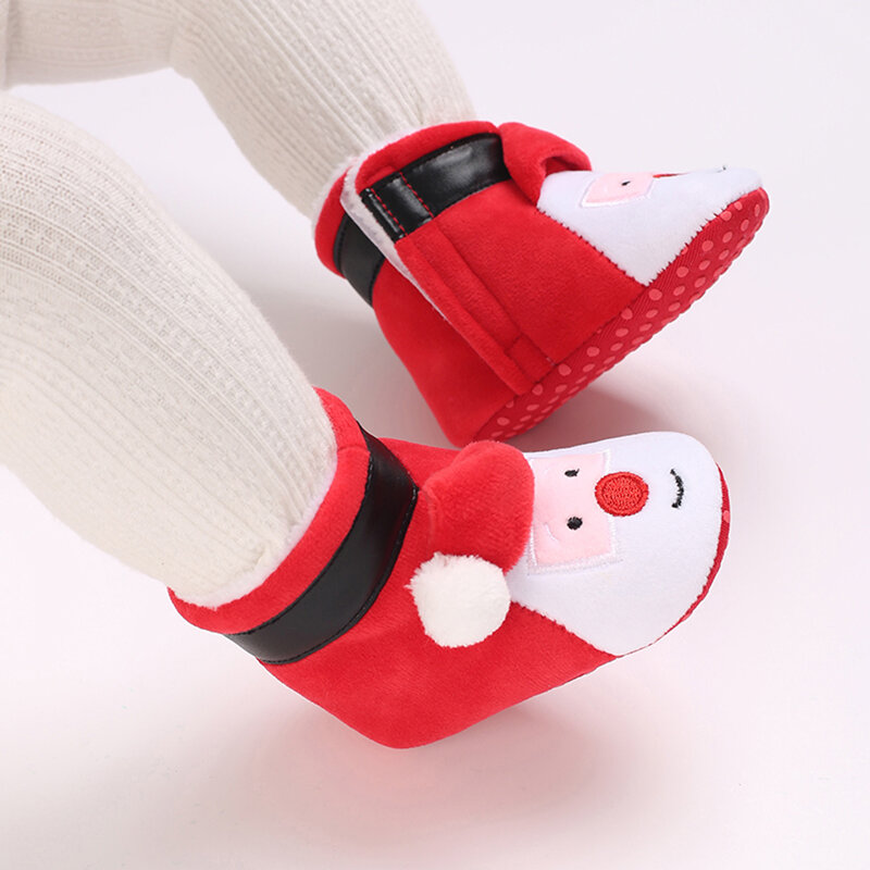 Детские Рождественские ботинки, модная нескользящая обувь с мягкой подошвой в виде Санта-Клауса, обувь для первых шагов, зимние ботинки для младенцев