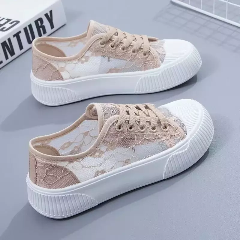 Summer Women Lace Casual Shoes Woman Breathable Mesh Sneakers Flats Platform Floral Loafers Comfort Shallow Walking Black Shoes