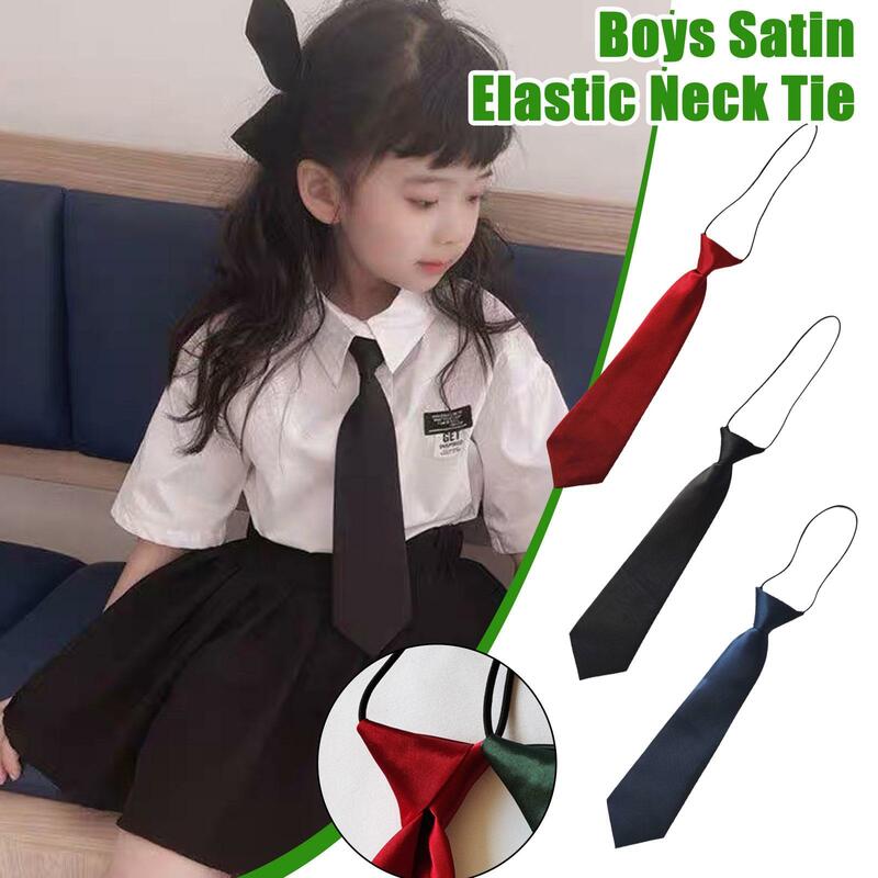 Dekorasi imut anak-anak, dasi leher hitam Satin elastis, dekorasi imut untuk anak-anak, aksesori kasual setelan seragam dasi anak-anak