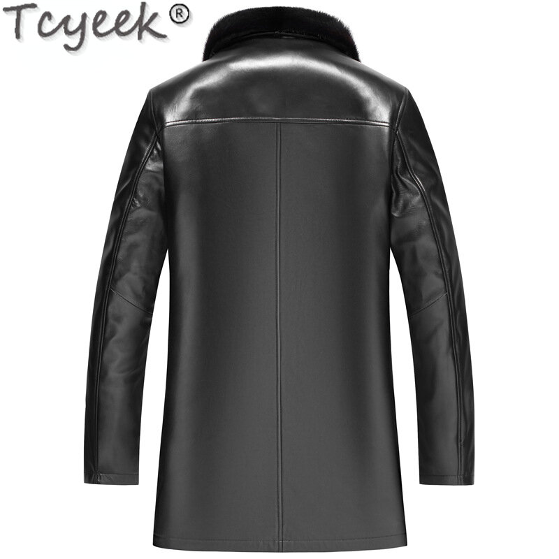 Tcyeek Winter Warm Mink Fur Collar Fashion Casual Genuine Leather Jacket Men Clothing Thick Golden Sable Liner Coat Male Hombre