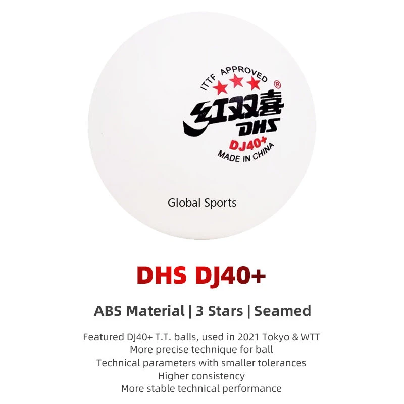 الأصلي DHS DJ40 + بينغ بونغ كرات 3 نجوم المهنية تنس الطاولة كرات ABS المواد الجديدة ل الأولمبية القياسية