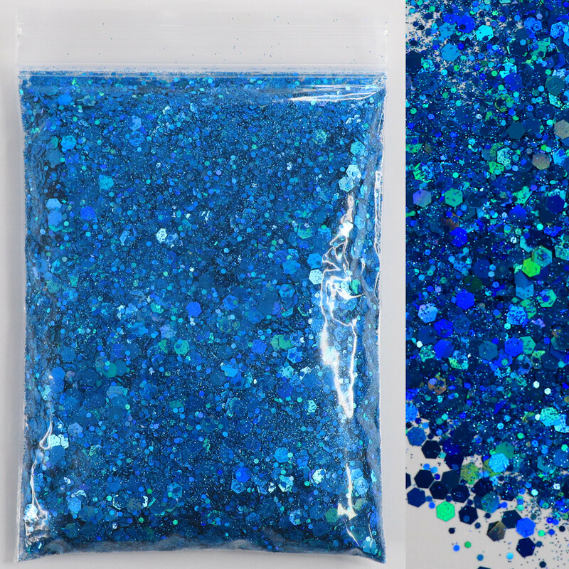 10 g/bag holográfica sereia arte do prego glitter mix tamanho chunky-hexágono forma a laser lantejoulas brilhante manicure flocos decoração