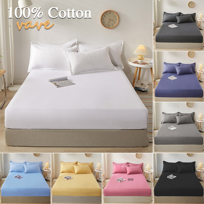 100% Cotton Fitted Sheet with Elastic Bands Non Slip Adjustable Mattress Covers for Single Double King Queen Bed,140/160/200cm
