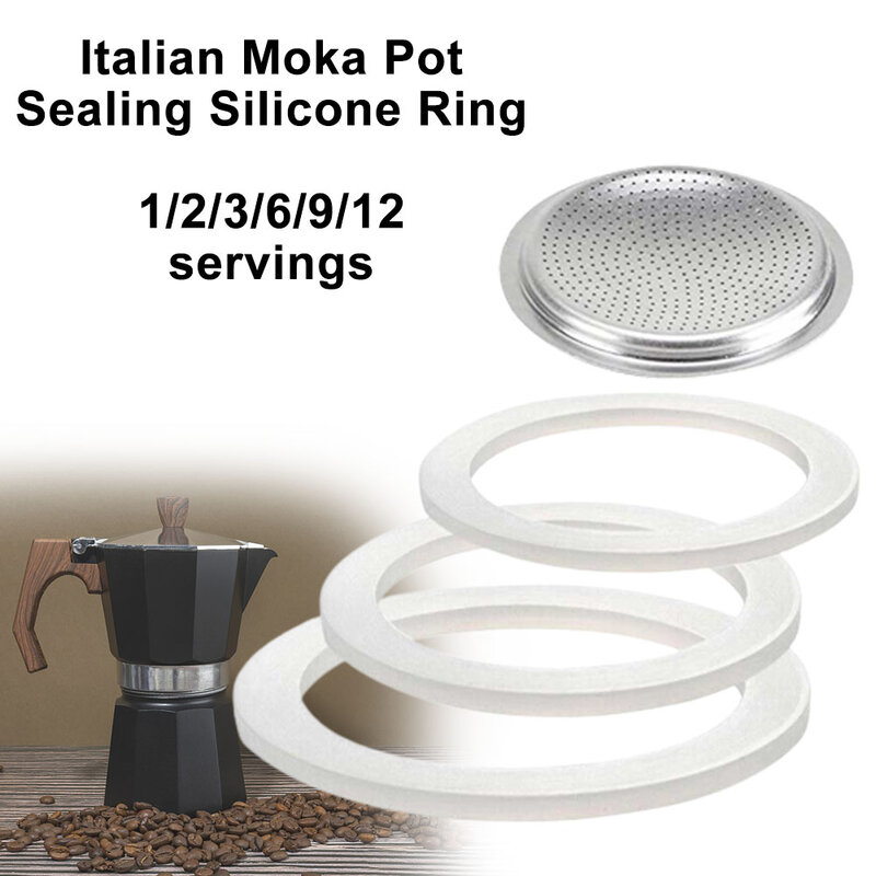 Italiano Moka Pot Rubber Ring, Junta de arruela flexível, Peças de reposição para copos Moka, Cafeteiras Espresso