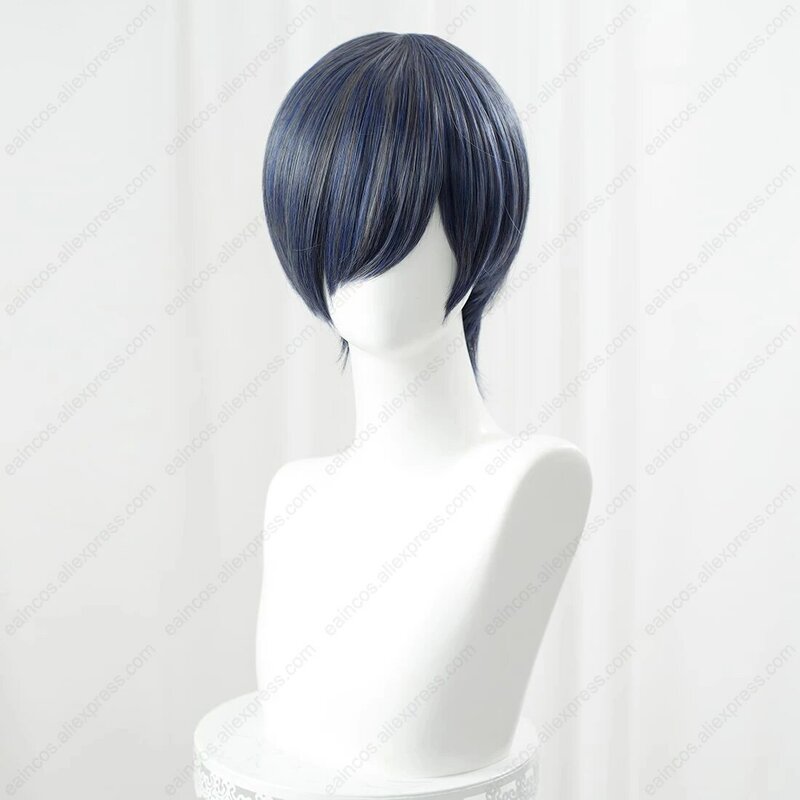 Wig Cosplay Anime Ciel Phantomhive 30cm Wig sintetis tahan panas warna campuran biru abu-abu pendek