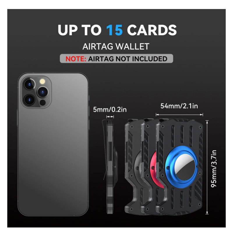 Airtag masculino carteira de metal minimalista com ar tag suporte de fibra carbono rfid blindado cartão crédito clipe