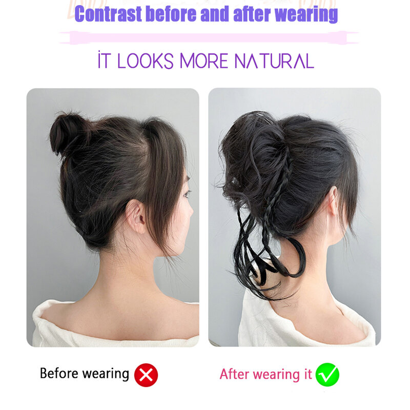 Synthetic Wigs For Women Pony Tail Wig Female Natural Fluffy Curlers Lazy Wig Rose Hair Pigtails Flower Head Wig Bag