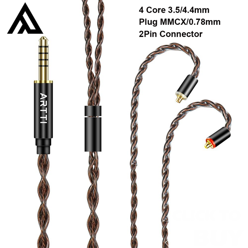ARTTI-A1 Earphone Upgrade Cabo, cabo de auscultadores com fio, Cabo Monitor, MMCX, 0,78 milímetros, 2Pin Connector, 3,5 milímetros, 4,4 milímetros Plug, Núcleo 4