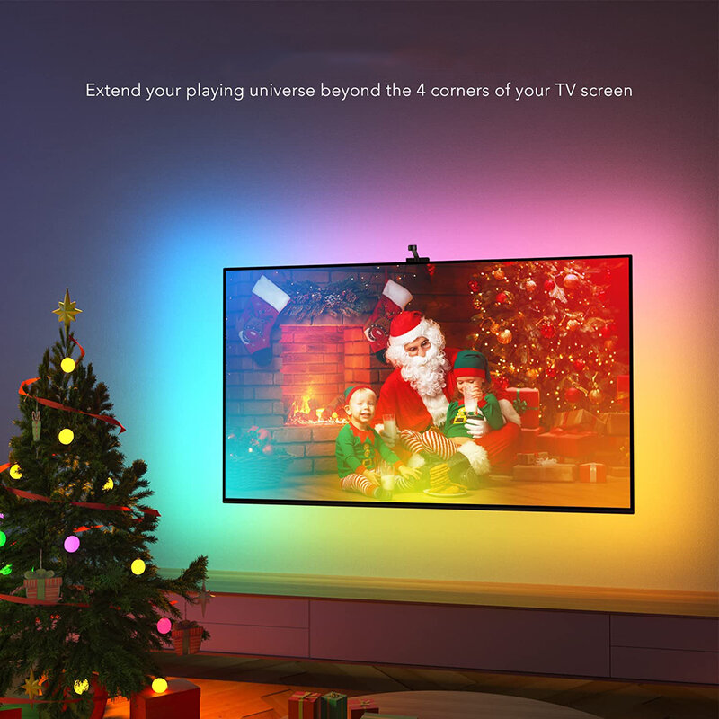 LED RGBIC WIFI TV Lampu Latar Kontrol Aplikasi dengan Kamera Mulitcolor Musik Sync TV Lampu Latar Strip untuk 55-65 Inci Kit TV PC