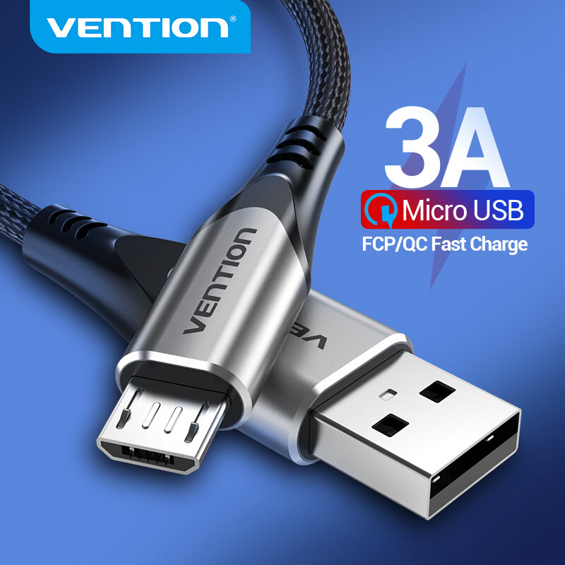 Vention-Cable micro USB recubierto en nailon para carga rápida, cables de datos de teléfono móvil, USB de tipo C de 3A para Samsung, Xiaomi, LG y Android