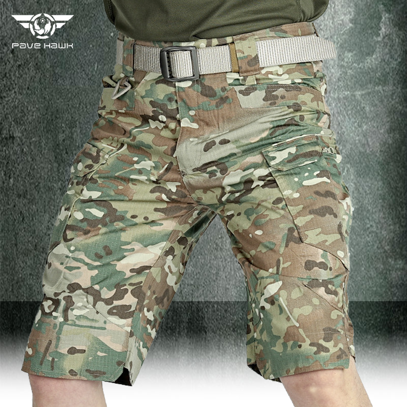 กางเกงคาร์โก้กันน้ำแห้งเร็วสำหรับผู้ชาย, กางเกงขาสั้นยุทธวิธีทนทานต่อการฉีกขาดมีหลายกระเป๋ากางเกงขาสั้นลายทหารฤดูร้อน