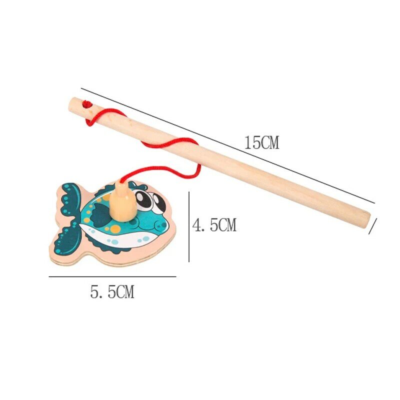 Wooden Magnetic Fshing Game Cartoon Marine Life Cognition Fish Rod Toys for Children Early Educational Parent-child Interactive