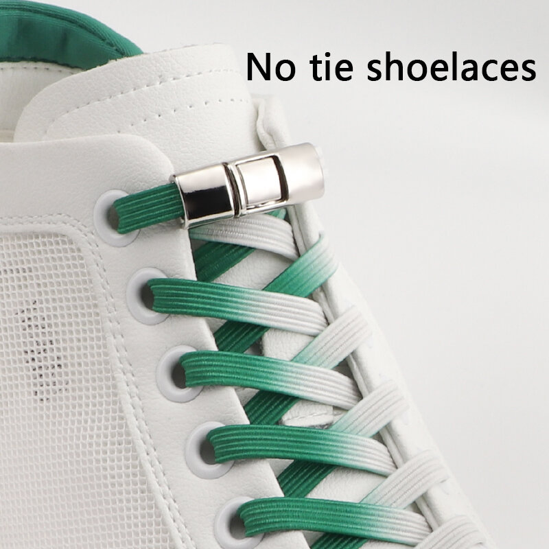 เชือกผูกรองเท้าแฟชั่นไล่ระดับสีโดยไม่ต้องผูกเชือกรองเท้า Tali sepatu kets ไม่ผูกผูกเชือกรองเท้ากดล็อคสำหรับผู้ชายผู้หญิงเครื่องประดับรองเท้าลำลอง