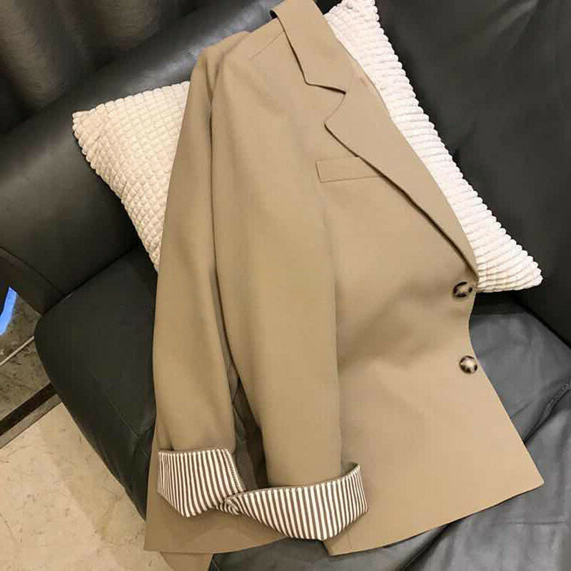 Khaki Blazers Womens Autumn Fashion Basic Outwear Single Breasted Solid Casual Daily Suits Korean Style Femme Office Lady Tops