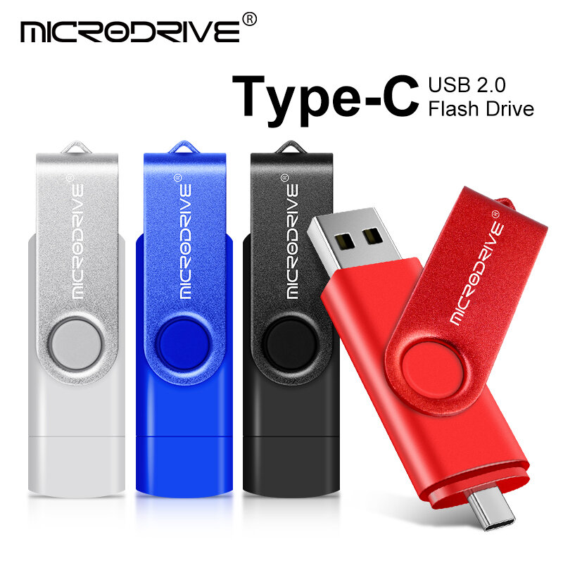 Metal OTG USB Memory Stick, Tipo C Pen, Flash Drive, 2 em 1, 4GB, 8GB, 32GB, 64GB, 128GB