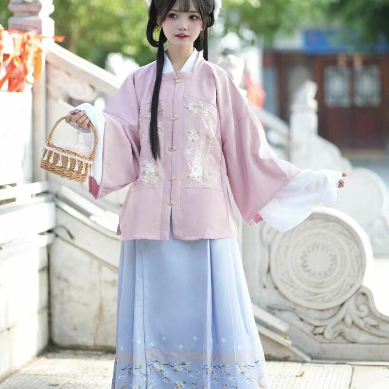 2023 Chinese Lunar Year of the Rabbit Han fu Square-neck Patchwork Print Horse Face Skirt Autumn Winter