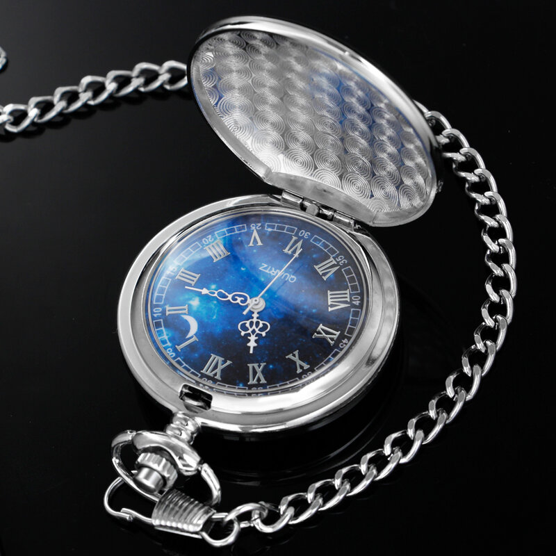 Romântico Starry Sky Moon Quartz relógio de bolso prata/ouro/preto/marrom liso Vintage colar relógios de bolso reloj de bolsillo