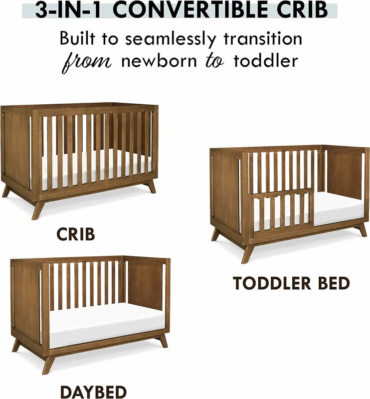 Otto-cuna Convertible 3 en 1 para bebé, 4 posiciones ajustables para colchón, color nogal/blanco, certificado Greenguard Gold