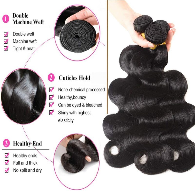 Human Hair 3 Bundles with 13x4 HD Lace Closure Body Wave Human Hair Bundles with Closure Double Weft Wave Human Hair Extensions