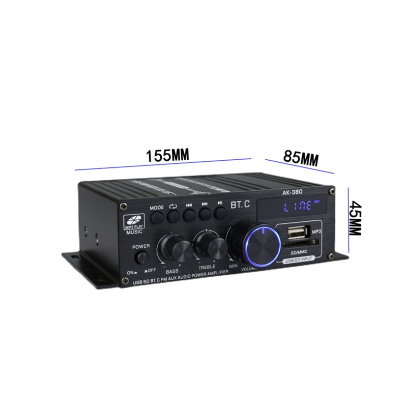 Ak380 Speaker mobil Stereo, pengeras suara rumah BASS Audio Amp pemutar musik 800W 12V Kelas D FM USB/SD