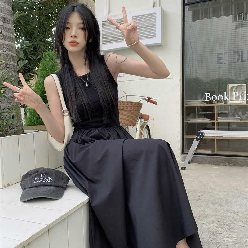 2024 Spring/Summer New SHOPLAH Temperament Solid Color Women's Dress Slimming Holiday Fashion Long Dress