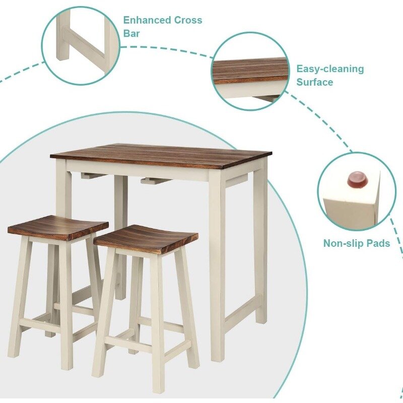 Set di 3 tavoli da Bar altezza Bar con 2 sgabelli da sella, Set tavolo da collezione per soggiorno, cucina, piccolo spazio