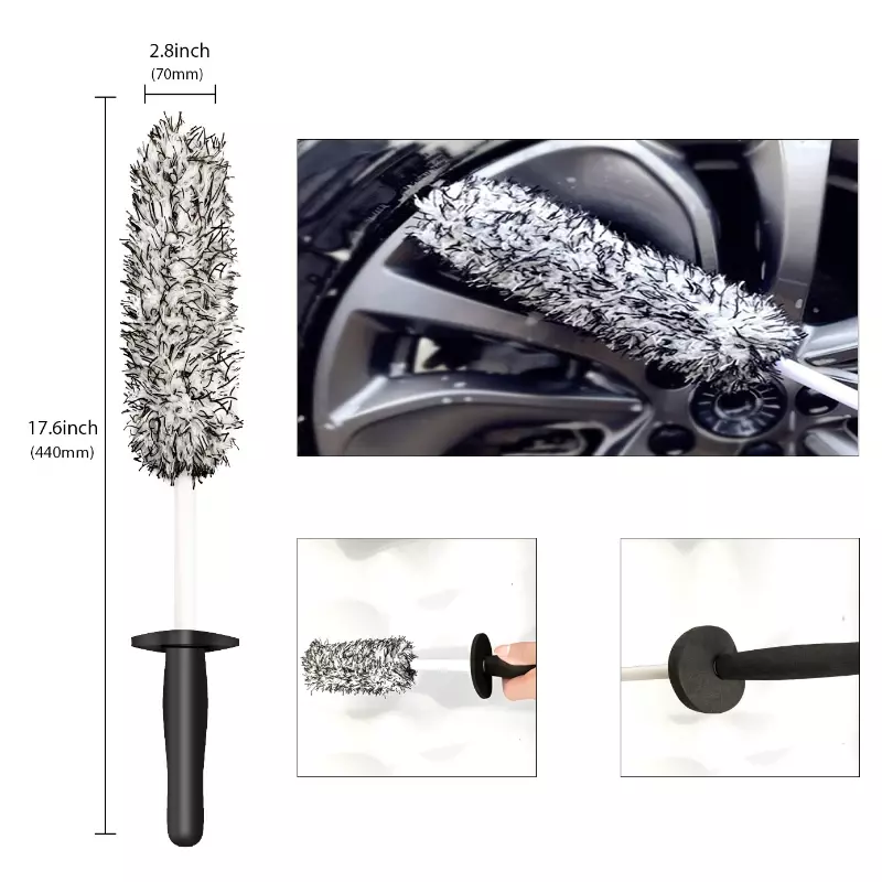 Spazzola per ruote Premium in microfibra manico antiscivolo spazzole Super per autolavaggio cerchi facili da pulire raggi accessori per auto a botte