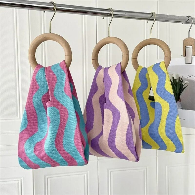 YLB2 новые полосатые женские сумки ручной работы с узлом на запястье, повседневные маленькие женские сумки-тоуты, многоразовые сумки для покупок