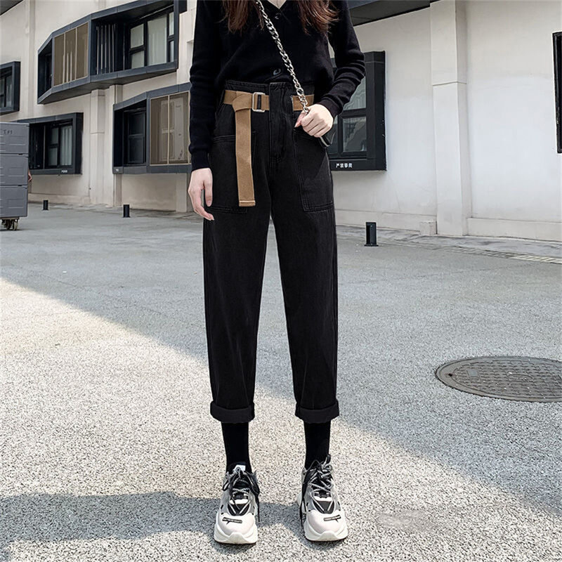 Джинсы женские зимние с флисовой подкладкой, простые однотонные прямые брюки из денима в повседневном стиле, уличная одежда с регулируемой талией