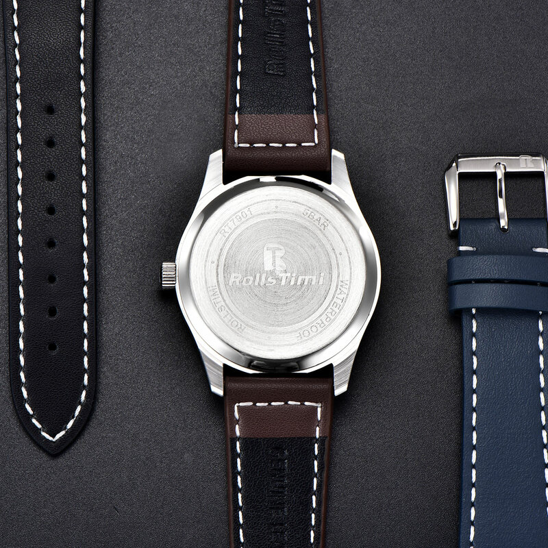 นาฬิกาควอตซ์แฟชั่นเรียบง่ายสำหรับผู้ชาย2023ใหม่สายหนังกันน้ำนาฬิกาข้อมือเคสกระจกสำหรับท่านชายแร่