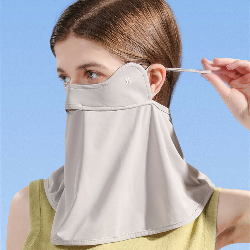 Máscara Protetora Solar de Seda Gelo para Mulheres, Lenço Facial, Proteção para Pescoço, Anti-UV, Secagem Rápida, Respirável, Senhora, Verão