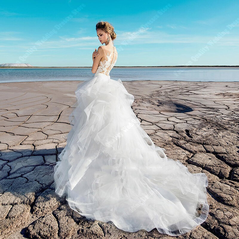 Luxury Sweetheart Wedding Dresses 2024 Tulle Appliques Bridal Gowns Mordern Fluffy Multi-Layer Sheer Skirt Hem Vestido De Novia