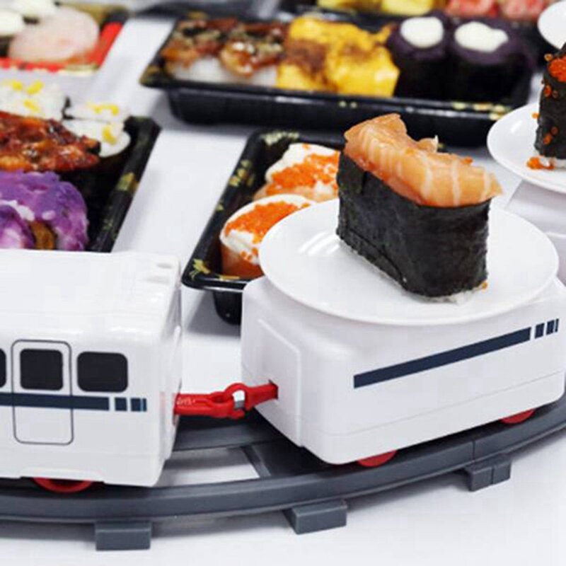 Juego de tren de Sushi giratorio, juguete de pista, cinta transportadora, mesa giratoria, tren de comida para niños, 2 juegos