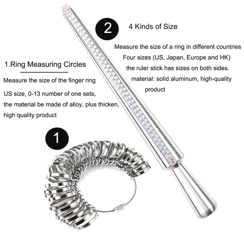 Profissional jóias ferramentas anel mandrel vara dedo calibre anel sizer medição eua/hk/euro diy jóias tamanho conjuntos de ferramentas equipamentos