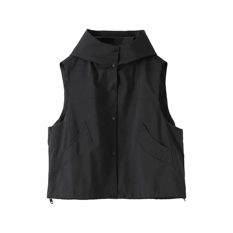 Vest women's spring 2024 new Joker hooded casual loose short vest wearing trend women's tops.