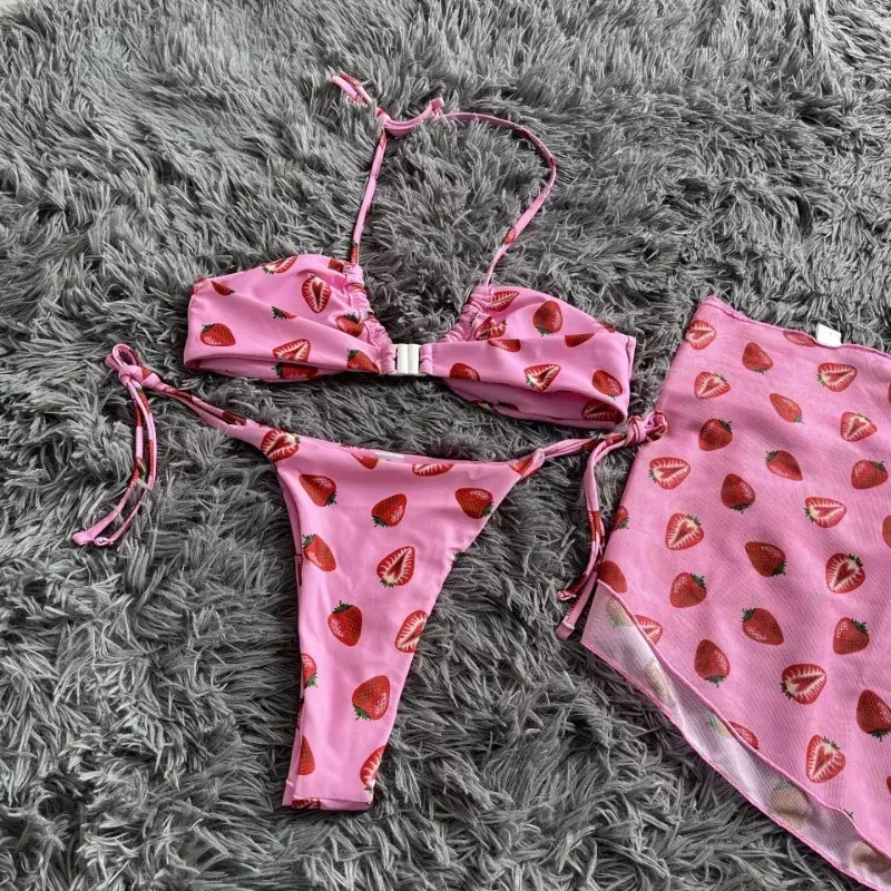 Kobiety seksowne 3-częściowe stringi zestaw strój kąpielowy Bikini Push Up stringi brazylijski kostiumy kąpielowe