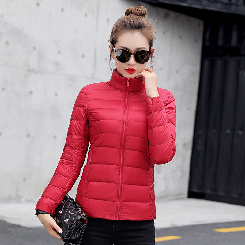 50% piumino autunno inverno piumino leggero moda donna colletto alla coreana piumino corto Ultra-sottile leggero per giovani Slim