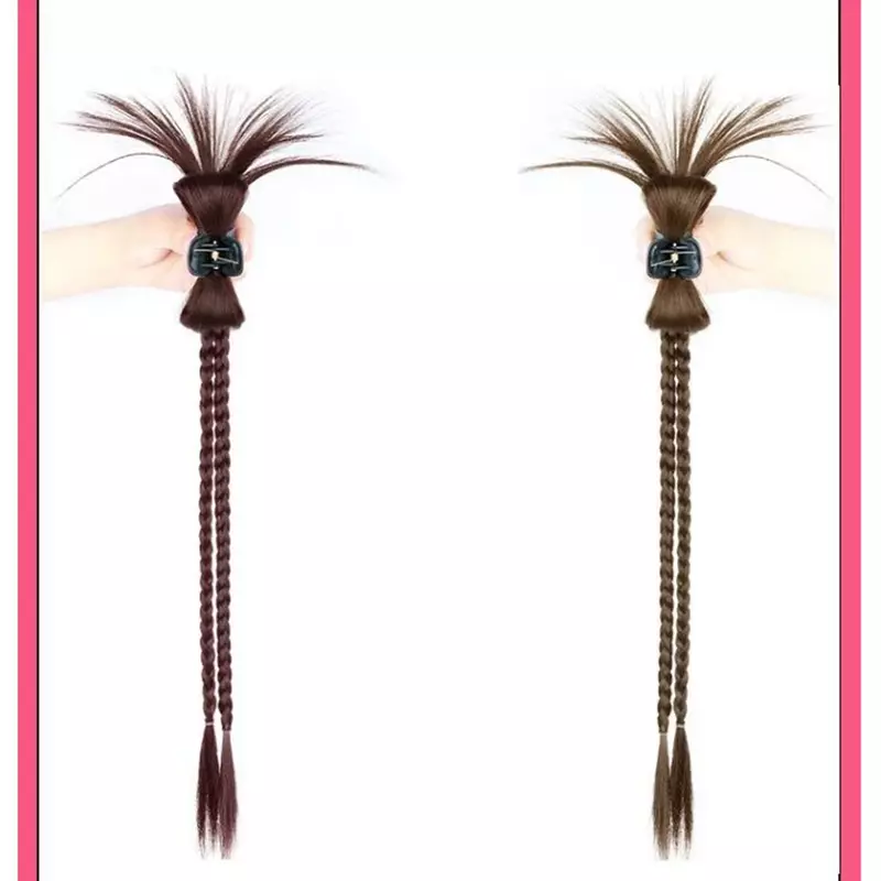 Y2k Wig Braid Female Sweet Cool Spicy Girl Bowknot Chicken Hair Clamping Shuttlecock Head Boxing Braid Pigtail Wig