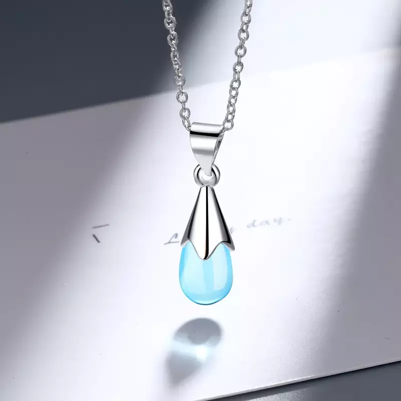 Lihong S925 Sterling Silver Blue Water Drop Pendant Necklace (40cm + 3.5cm) Free Shipping on Luxury Jewelry