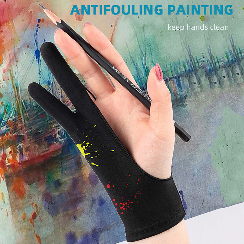 Sarung Tangan Lukisan Dua Jari Anti-sentuh Anti-polusi Anti-kotor, Kanan dan Kiri Sarung Tangan, untuk Tablet IPad Layar Sentuh Gambar
