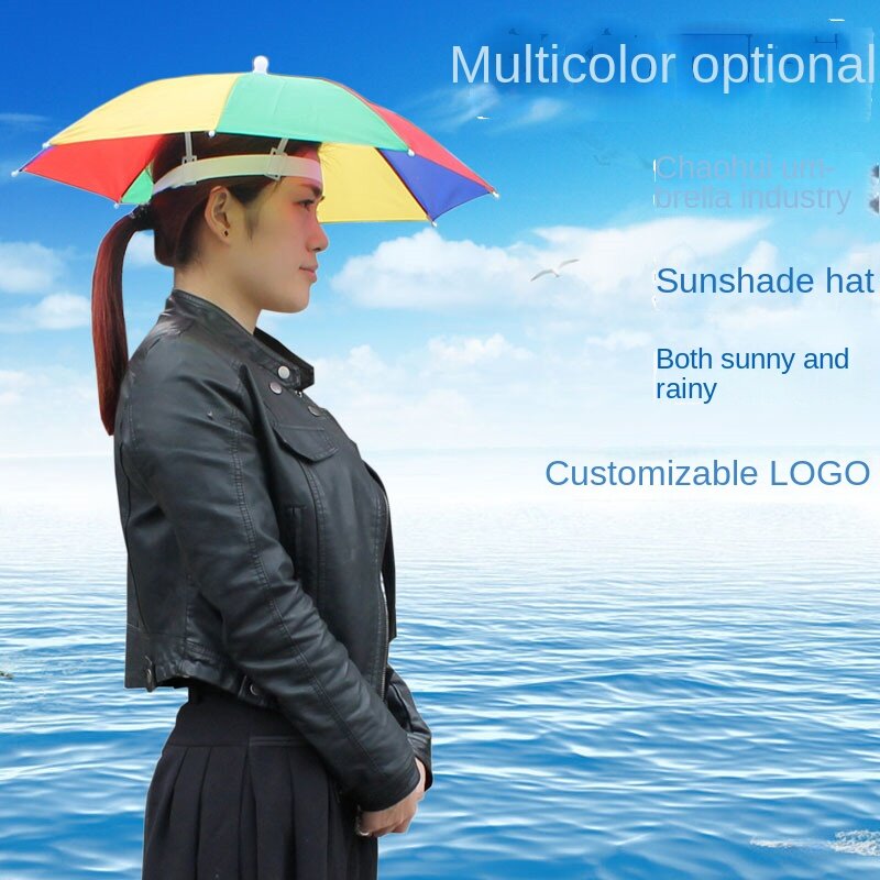 Portable Dual-Purpose Cap Worn on the Head Outdoor Striped Color Sun-Proof Fishman Umbrella Hat Rainproof