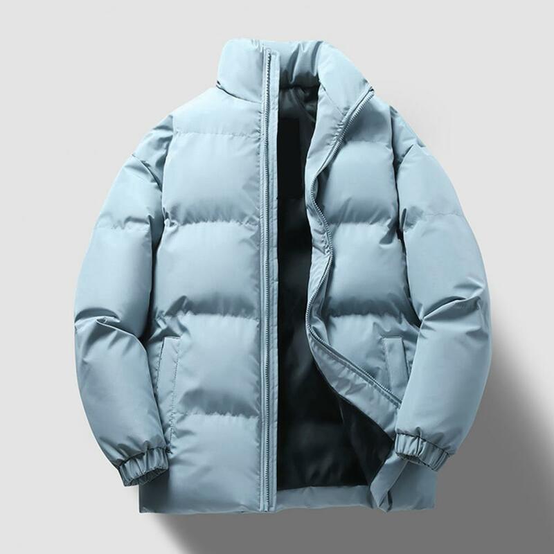 Zipper Design Coat Men Thick Padded Coat Winter Men's Down Coat Thickened Windproof Warm with Stand Collar Zipper Closure