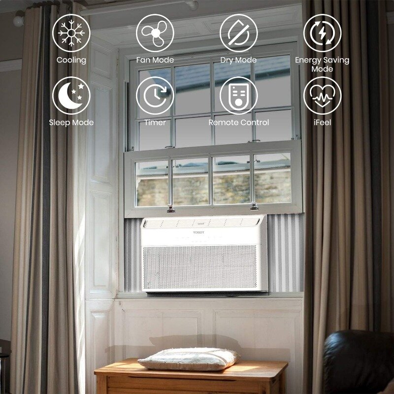 TOSOT-Climatiseur de fenêtre 8,000 BTU, fonctionnement silencieux, Energy Star, télécommande, unité de montage de fenêtre AC, refroidissement rapide