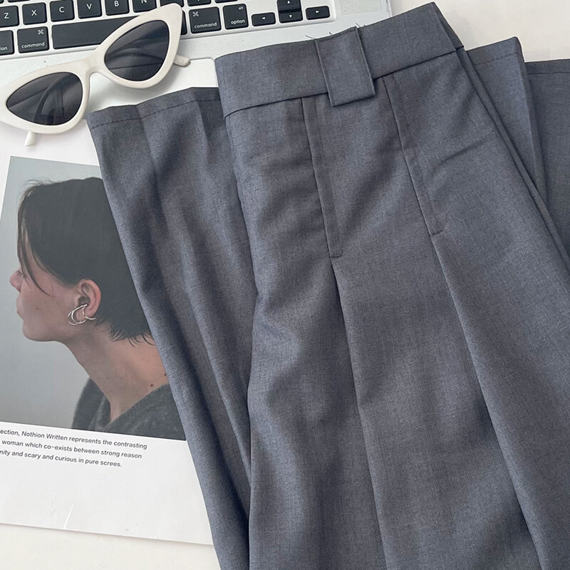 Temperament Grey Summer High Waist A-line Mid length Suit Pleated Half skirt